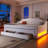 Upholstered Full Size Daybed with LED Belt, Trundle and Three Drawers, Beige-1833071497