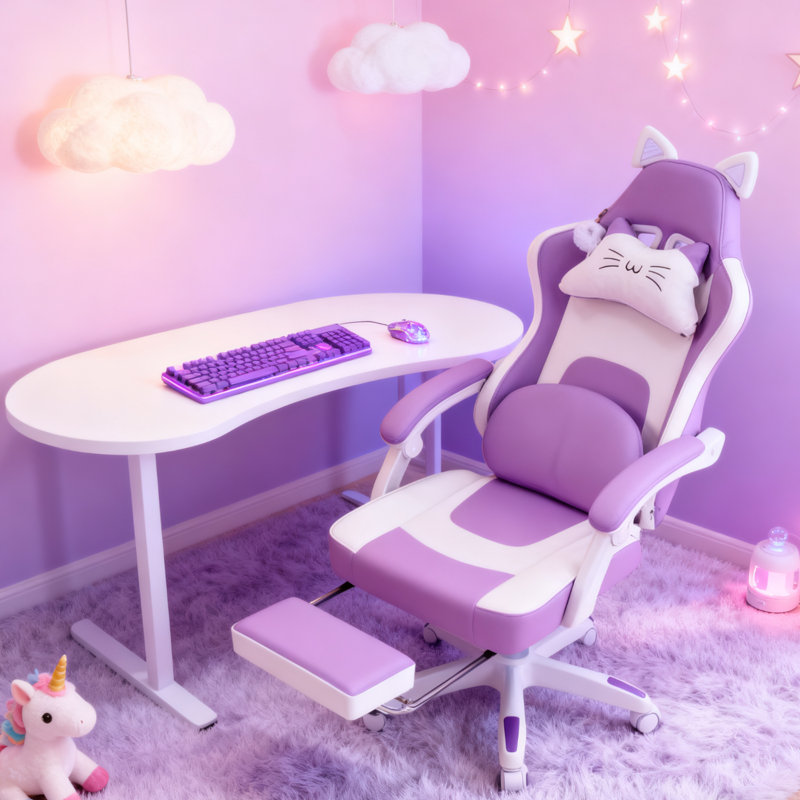 Inbox Zero Adjustable Reclining Ergonomic Swiveling Rocker Game Chair with Footrest, Purple