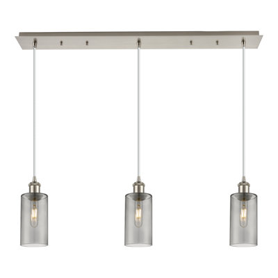 Caius - Luminaire suspendu linéaire suspendu à 3 lumières de 37 po - Finition laiton brossé - Abat-jour blanc