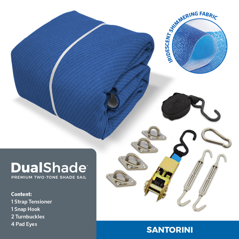 Santorini Blue and White DualShade Outdoor Sun Sail with Hardware Kit, 12' x 8'