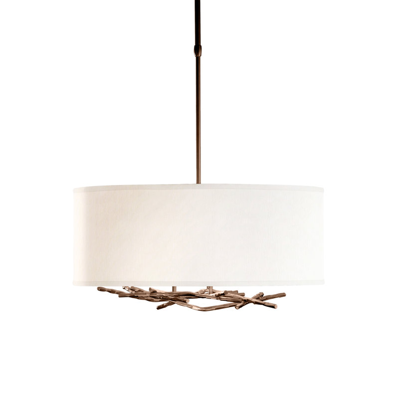 Brindille 3 - Light Drum Chandelier, Natural Anna, Translucent Bronze, 21.4" - 66.4"