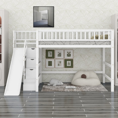 Space-Saving Loft Bed Featuring Slide and Staircase