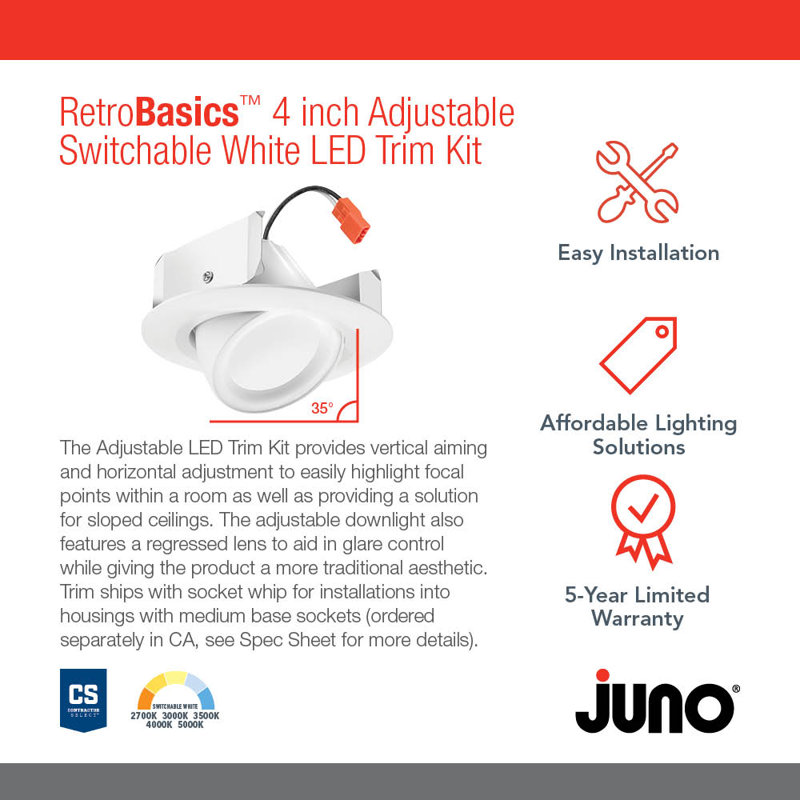 4'' White Aluminum Adjustable Recessed LED Lighting Kit