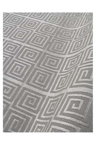 Greek Key Geometric Area Rug in Blue, Rectangle 12' x 15', Silver