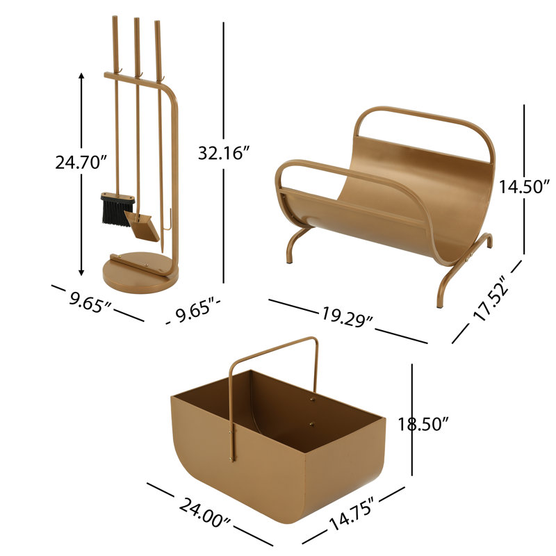 9.65 W x 9.65 D Iron Log Rack, Gold