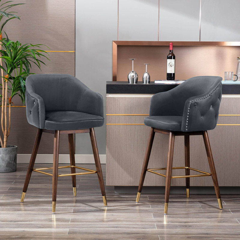 Tabouret de bar en velours 28 po Grieteke, gris