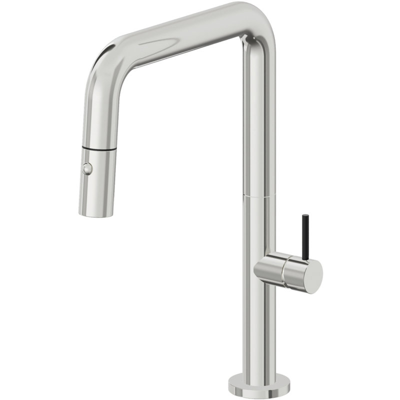Poetto Kitchen Faucet, Polished Chrome, Black Short Stick