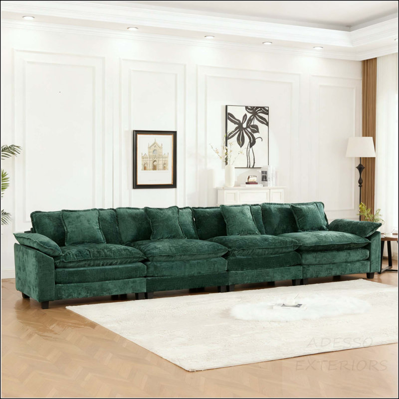 Canapé modulaire Cloud avec coussin double couche, 4 sièges, Chenille vert