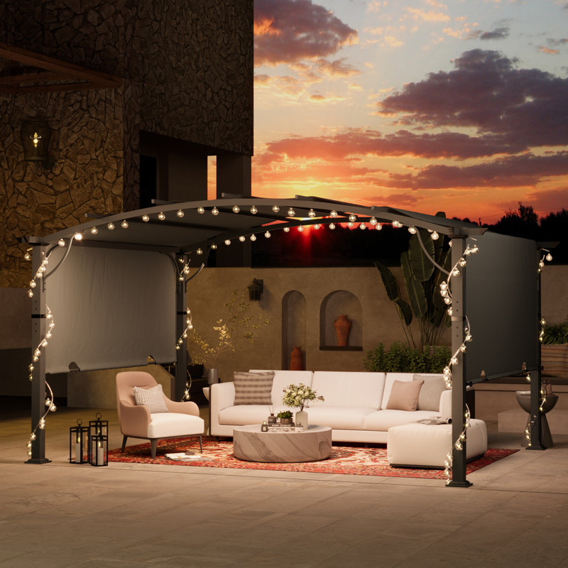 Pergola en aluminium avec auvent, Auvent gris / cadre gris, H 91,30 po x l 139,80 po x P 139,80 po