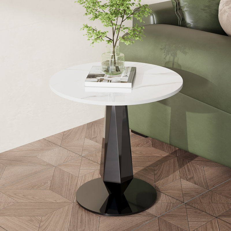 Table de bout blanche en faux marbre, base en forme de losange pour chambre à coucher, salon