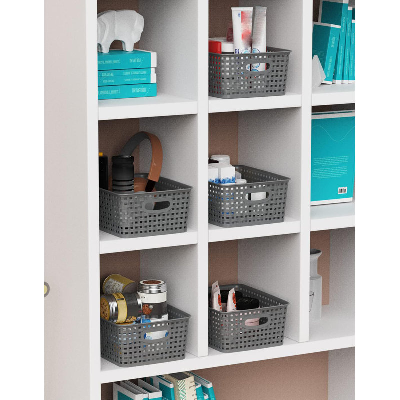 8 bacs de rangement modernes en plastique avec couvercles - Organisateur polyvalent pour la maison, le bureau et les jouets, conception rectangulaire blanche avec plusieurs compartiments pour les documents, les jouets et les petits objets, rangement pour jouets, paniers à tablettes