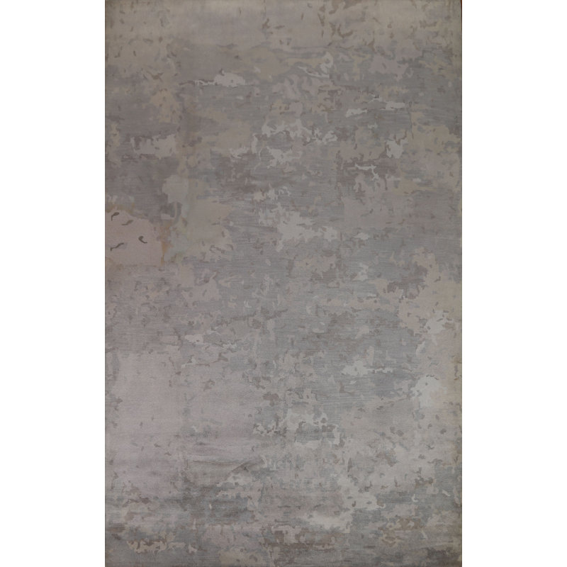 Tapis gris en laine noué à la main de conception unique 8 pi 7 po x 11 pi 5 po New Age