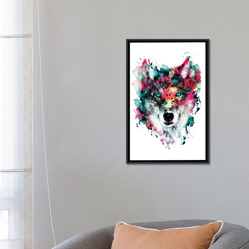 « loup ii », impression sur toile, H 26 po x l 18 po x P 1,5 po, Toile avec cadre flottant noir, Pas de tapis
