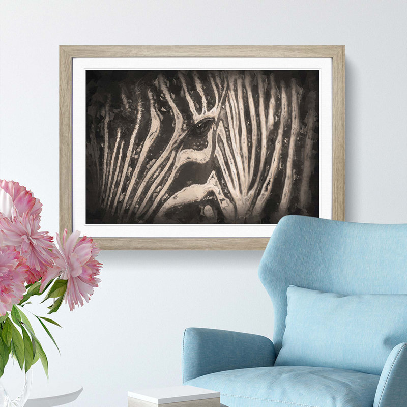 Eye of the Zebra in Abstract - Picture Frame Graphic Art Print, 48cm H x 65cm W x 2cm D, Oak Framed