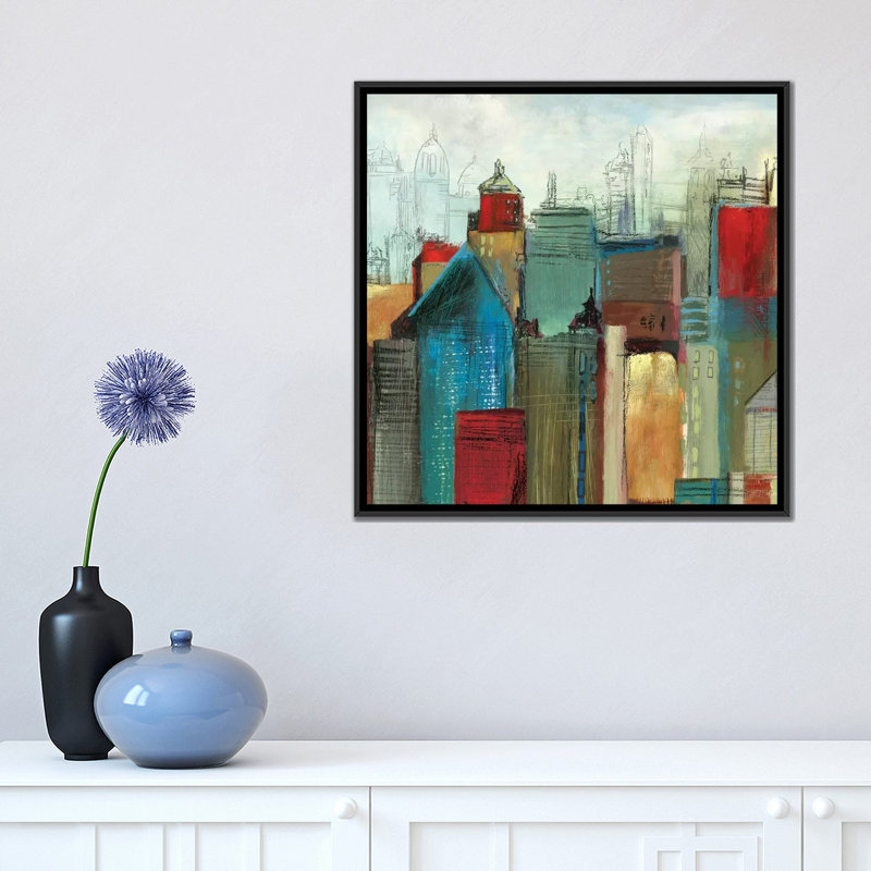 «Sunlight City I, Square», impression sur toile, H 18 po x l 18 po x P 1,5 po, Toile encadrée noire, Pas de tapis
