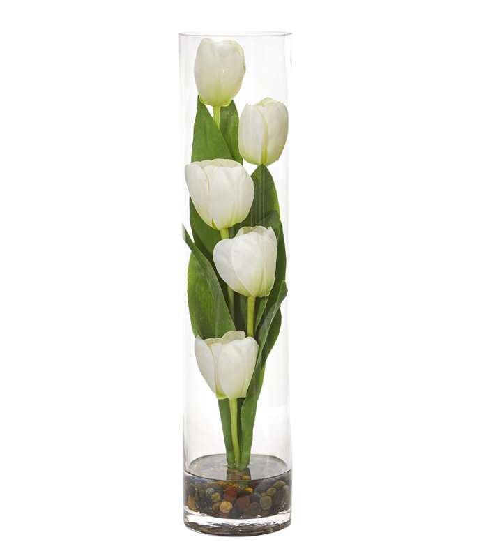Arrangement floral à tulipes en vase, Blanc