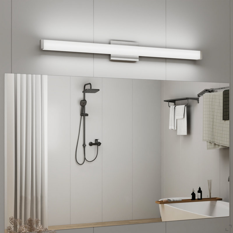 Luminaire de salle de bain carré en nickel brossé à DEL 41 po 24W 6000K, H 4,3 po x l 40,6 po x P 2,8 po, Chrome chrome