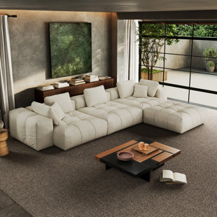 148'' Upholstered Sofa, 4-seater Oversize Cloud Sofa Couch with Ottoman Modular Sectional Sofa Modern Sofa for Living Room Bedroom Apartment