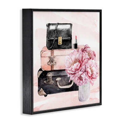 Glam Time Suitcase & Flowers Framed Giclee, design by Kim Allen