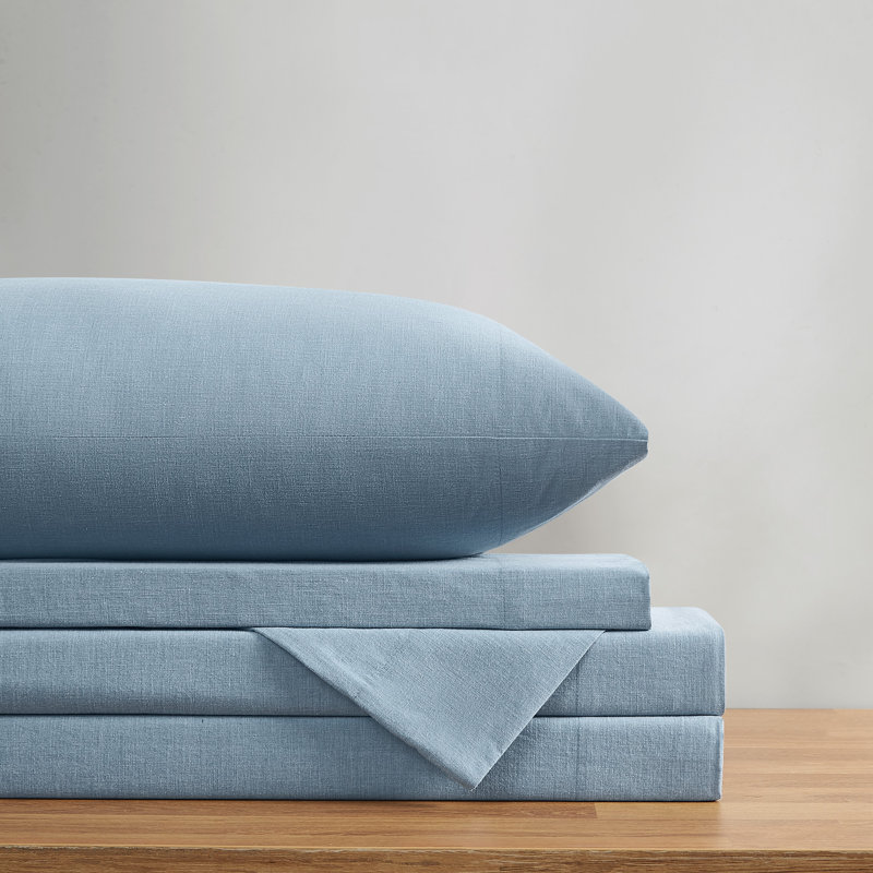 Frye Dusted Denim Cotton and Polyester Blend Sheet Set, Blue, Queen Sheet Set with 2 Pillowcases
