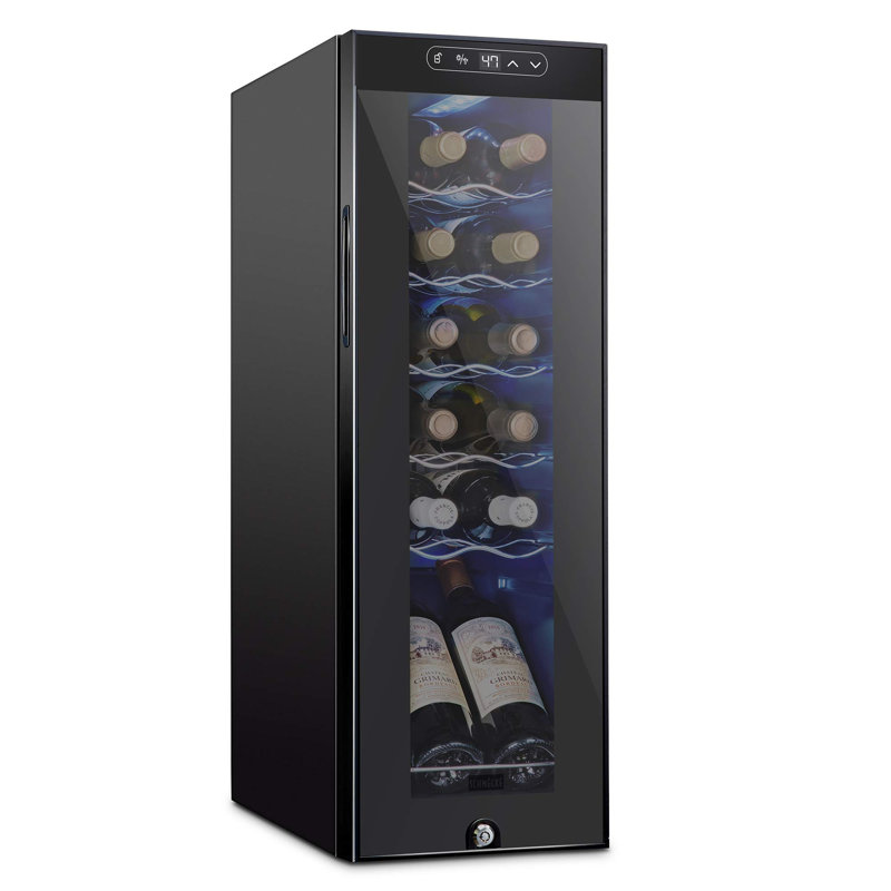 Schmecke 12 Bottle Compressor Wine Refrigerator, Freestanding Wine Cooler with Lock, Black