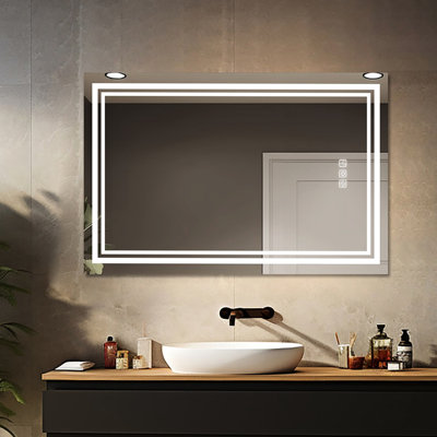 Miroir de salle de bain à DEL 48 po x 36 po, désembuage 5 minutes, 3 couleurs réglables, miroir avant réfléchissant 36 po, à intensité variable, réflexion scintillante