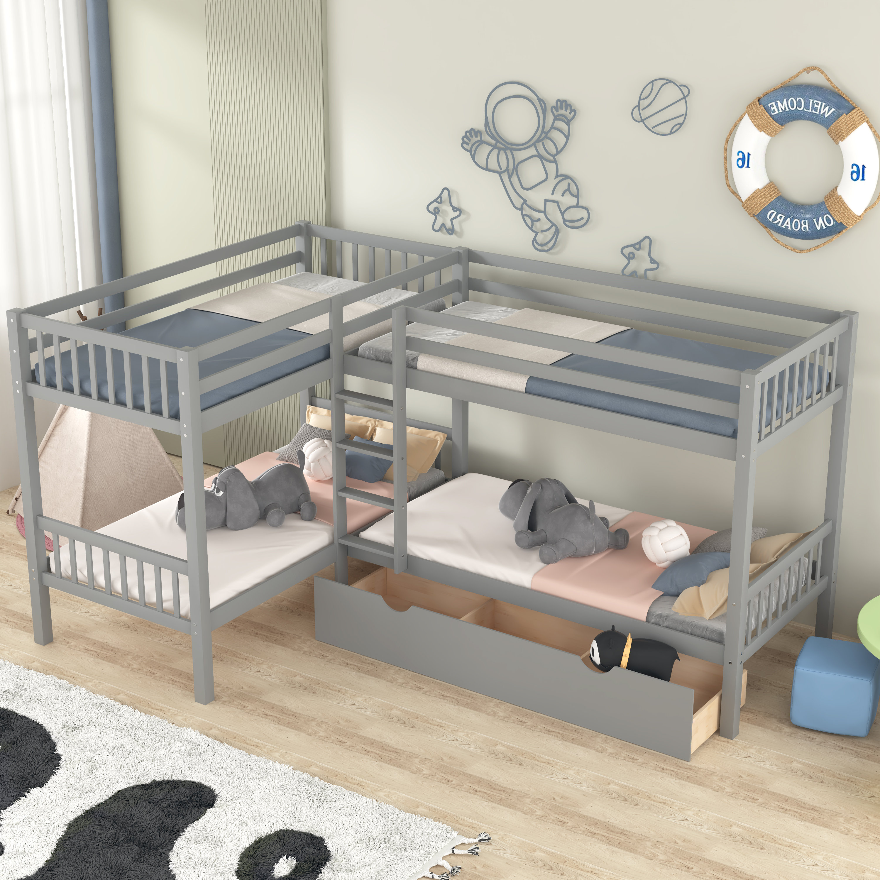 Harriet Bee Fayerene 3 Drawer L-Shaped Bunk Beds by Harriet Bee | Wayfair