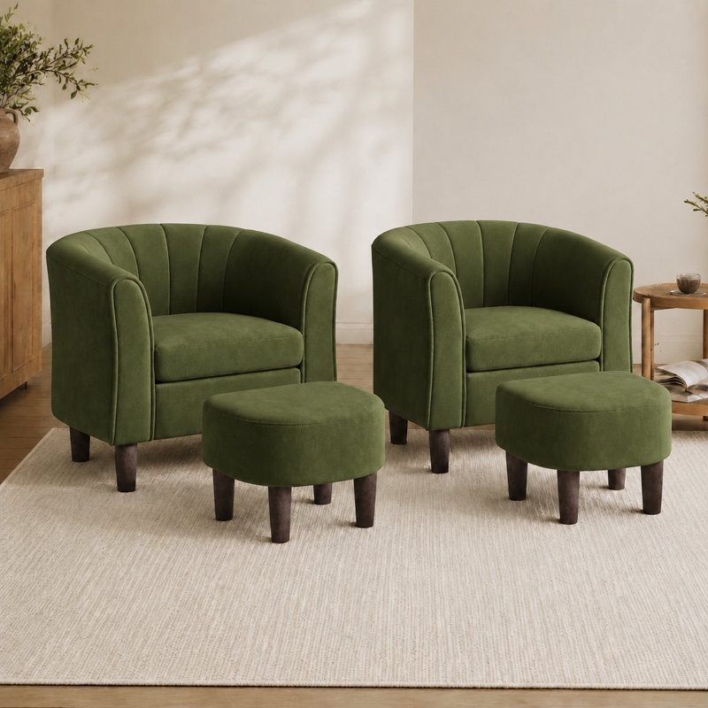 Fauteuil demi-tonneau rembourré avec repose-pieds 31,7 po Torince (ensemble de 2, H 26,8 po x l 31,7 po x P 26,8 po, Vert