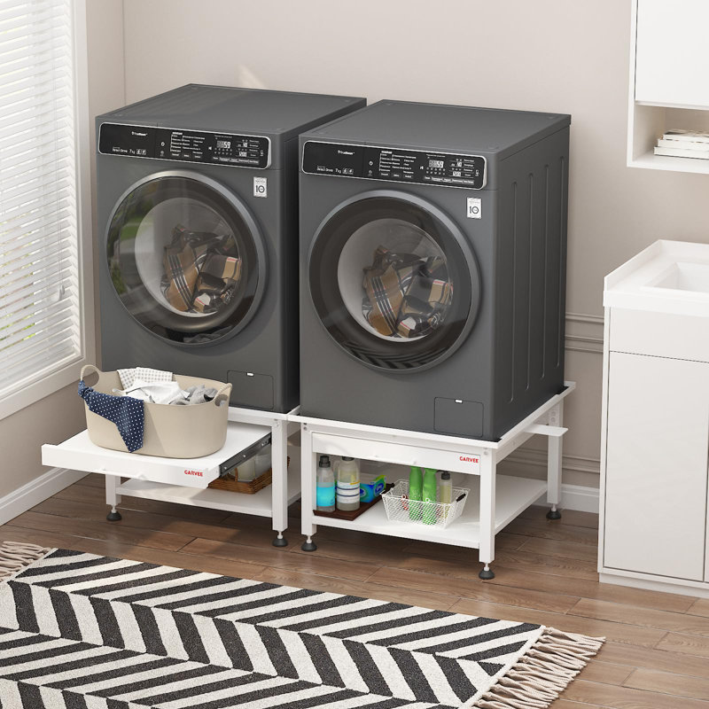 27" Wide Washer and Dryer Pedestals with Pullout-Shelf, 16" Hight Laundry Pedestal with Adjustable Anti-Vibration Pads, Drain Pan and Hose, 1000 lbs Capacity