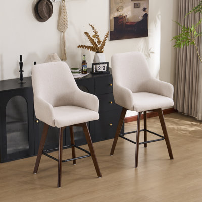 Solid Wood Upholstered Swivel Bar and Counter Stool