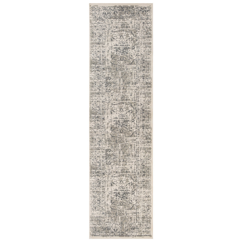 Tapis traditionnel gris / beige Traditional, Tapis de couloir 2 pi 7 po x 10 pi