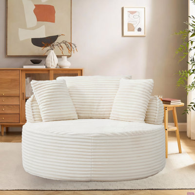 Alhertine 28.3" W Fully Compression Round Corduroy Deep-Seat Sofa - No Assembly Required With 3 Pillows