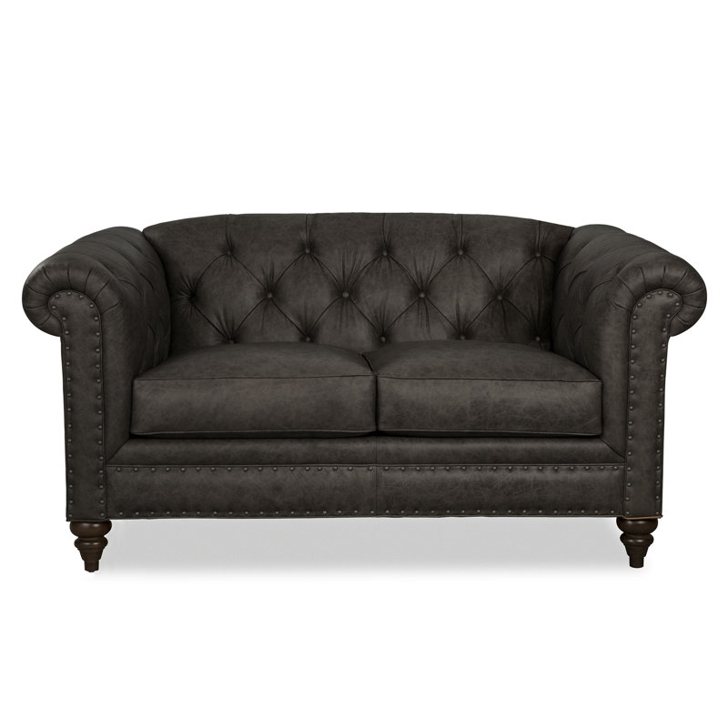 Canapé en cuir véritable à accoudoirs roulés 70 po Taheem, Gris