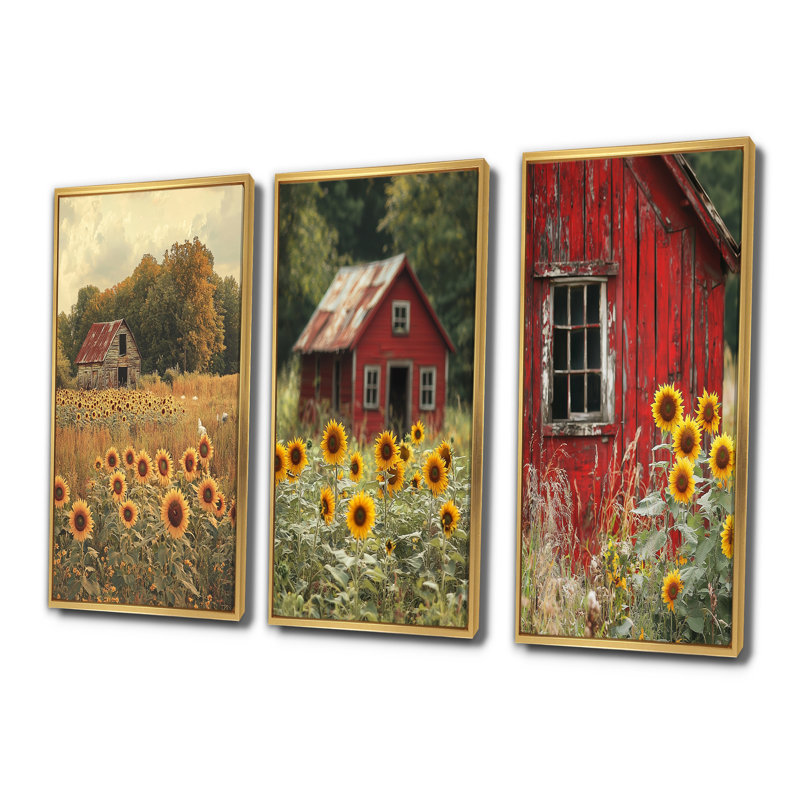 Tournesols par le poulailler I - Collection de décorations murales tournesols, H 40 po x l 60 po, Doré