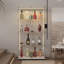 Armoire de rangement en verre, vin / dossier, DEL / télécommande Bluetooth / roues - blanc