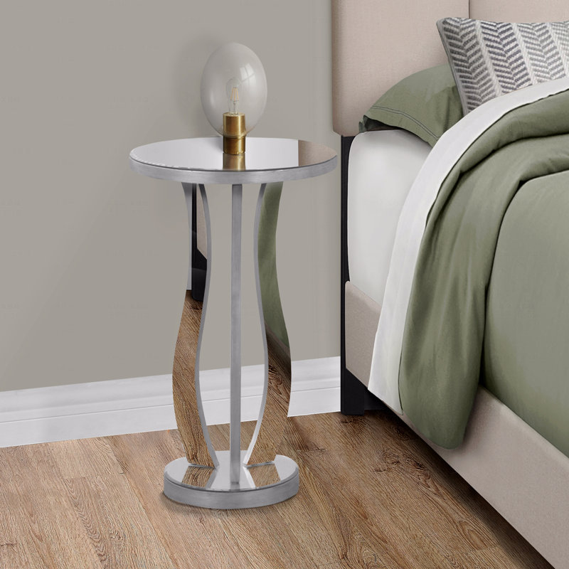 Accent Table, Side, End, Nightstand (Bedside Side Table), Lamp, Clear Mirror, Grey, Transitional