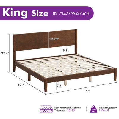 Bilal Mid Century Solid Wood Platform Bed Frame With Wood Slat Support