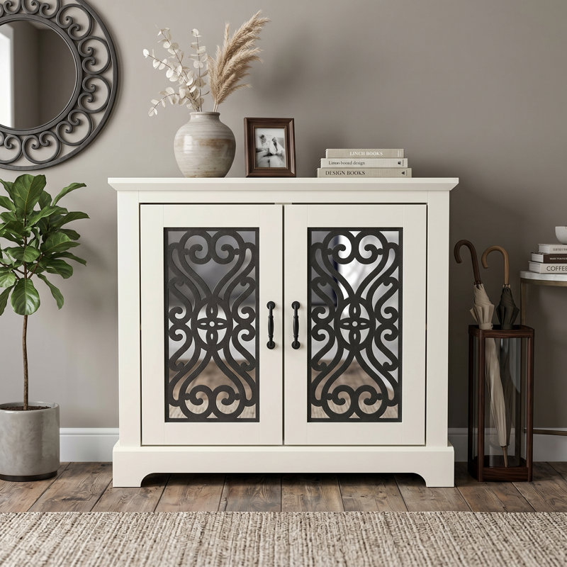 Ariba 29.3" H 2-Door Accent Cabinet, Ivory, Arabesque