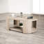 Table basse ovale avec roulettes, bois d'hévéa, rangement ouvert, finition chêne | Idée de cadeau