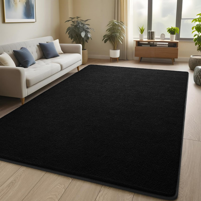 Solid Colour Shag Area Rug, Rectangle 122 x 183 cm, Black