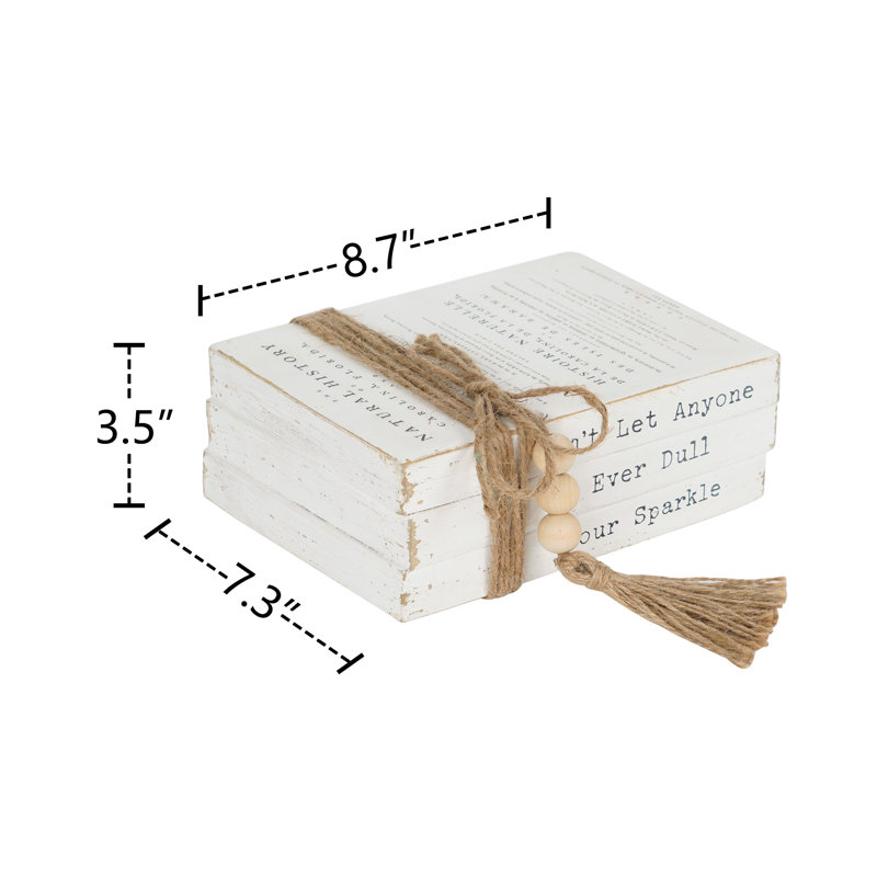 Rustic Don't Let Anyone Ever Dull Your Sparkle Inspirational Quote Wood Book Stack Decor With Jute Beads