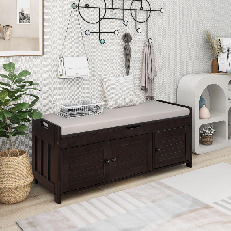 Banc de rangement avec 3 portes en forme de volet, banc à chaussures avec coussin amovible et espace de rangement caché (espresso, ancien SKU: WF284226AAP)
