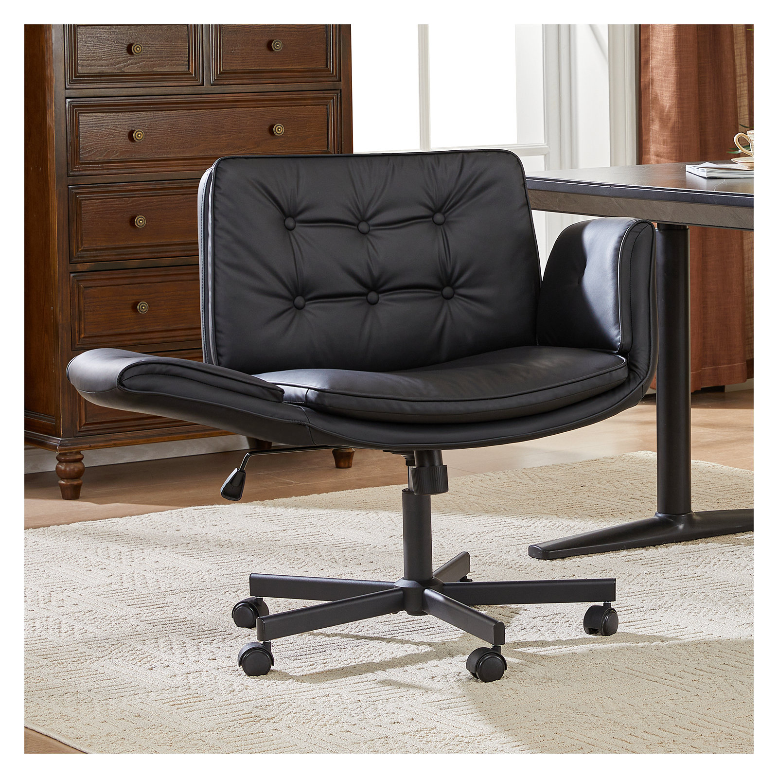 Luii Criss Cross Home Office Chair with wheels and arms, Black, Black