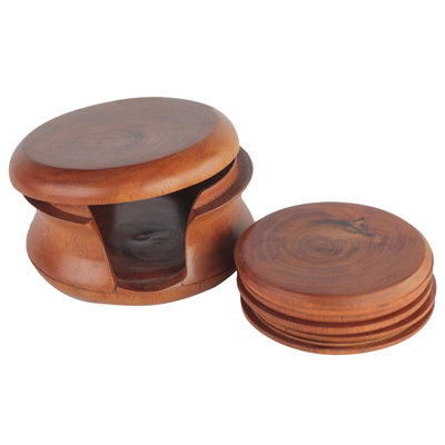 Ensemble sous-verre avec porte-acajou 7 pièces tree rings