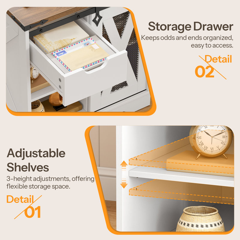 23.2'' Square End Table with Charging Station and Sliding Barn Door 