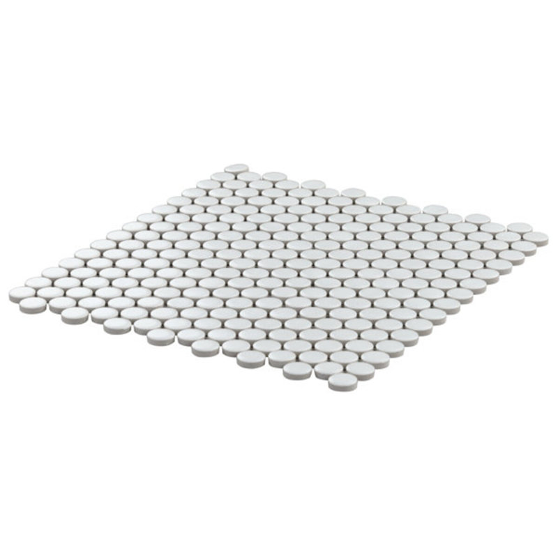Eden 1" Rimmed Penny Round Matte Porcelain Mosaic Tile, Matte White