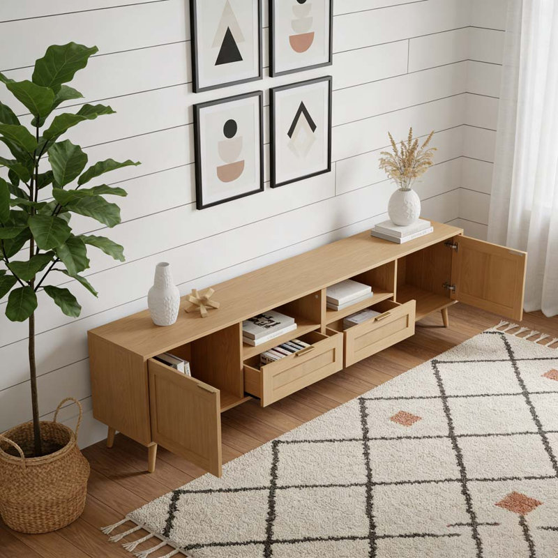 Rattan TV Stand for TVs up to 85'', Wood