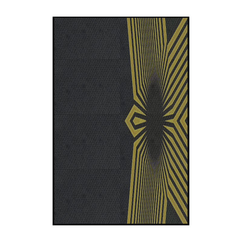Laine tissée à la machine abstraite Everts et polyester jaune/noir Tapis décoratif, Rectangle de 5 pi x 7 pi