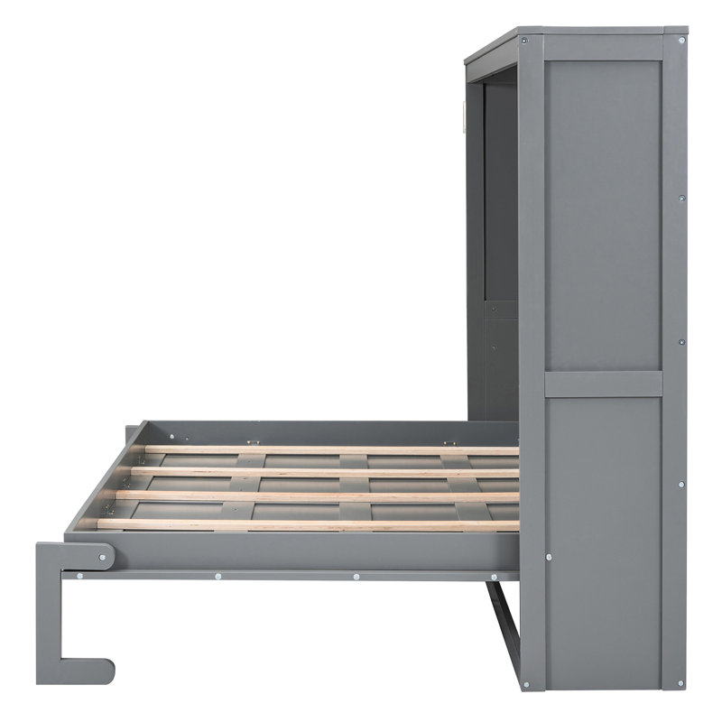 Grand lit gris, parfait pour les chambres d'amis et la vie compacte, facile à utiliser avec un lit escamotable avec des lattes flexibles.