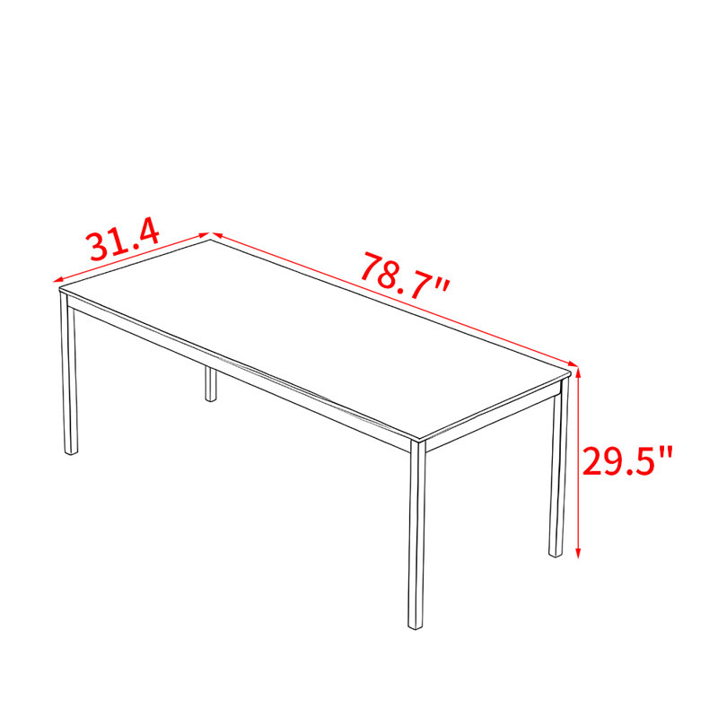 Table de salle à manger rectangulaire de style nordique, H 29,50 po x L 78,7 po x l 31,4 po